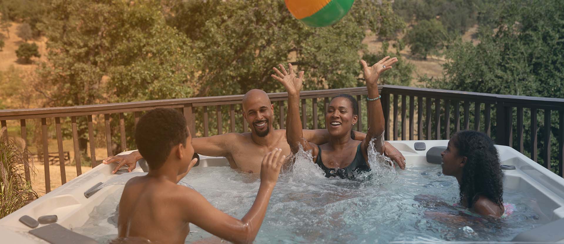 Family-Playing in Cold Water Hot Tub