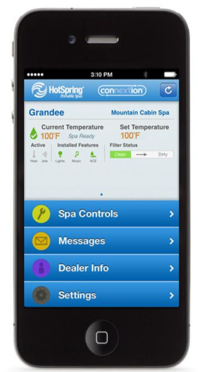 Hot Spring's Connextion app home screen
