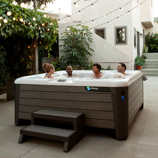 Friends in a financed hot tub