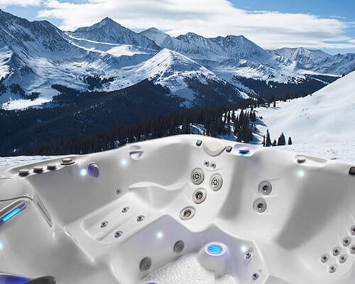 Close up of an affordable hot tub with mountain view
